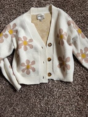 White Floral Button-Front Cardigan Sweater